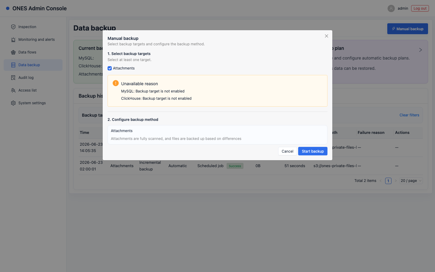 Select attachments backup